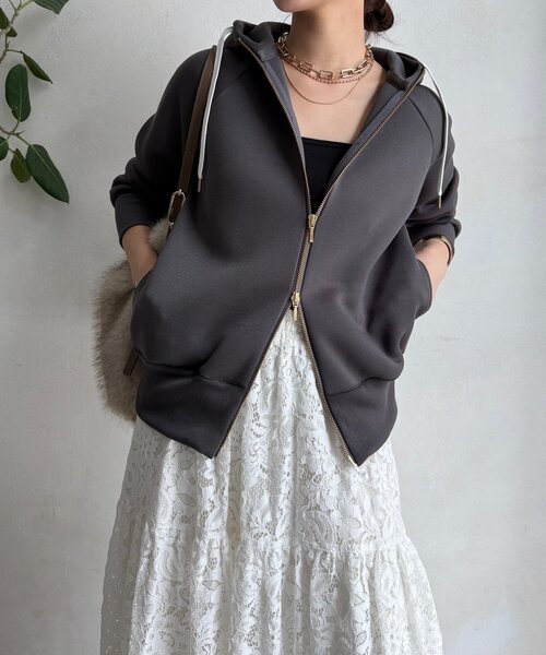 DOUDOUドゥドウ　プラムダンボールジップフーディー グレー DouDou（ドゥドゥ） パーカー プラムダンボールジップフーディー