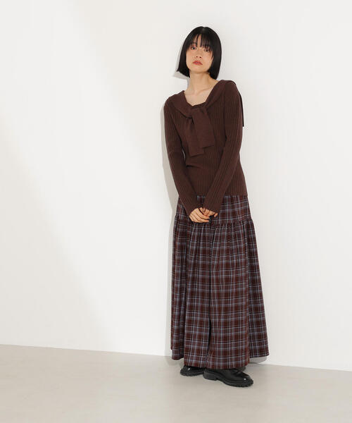 N.（N. Natural Beauty Basic）（エヌエヌナチュラルビューティーベーシック）の「【PS/低身長サイズ】チェックティアードスカート（スカート・レディース・ブラウン系その他/ブラック系その他・P/S/MEDIUM）」の3枚目の写真