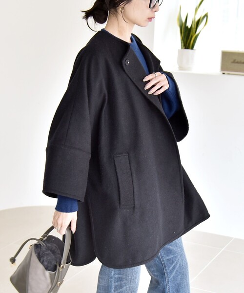 quaranciel: スライバー ノーカラー Aライン コート（ノーカラーコート