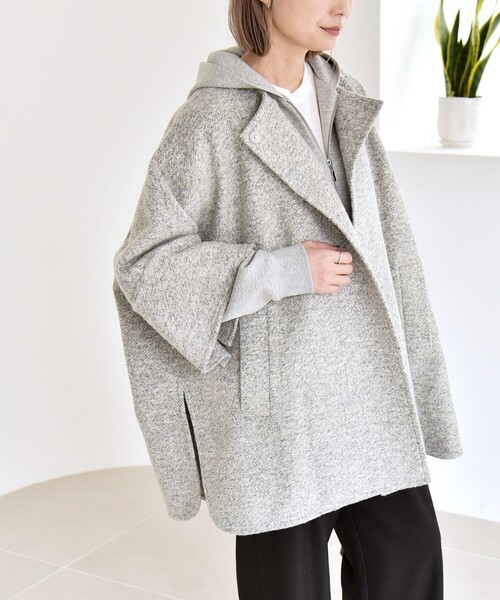 quaranciel: スライバー ウール ミックス ノーカラー ケープ ハーフ