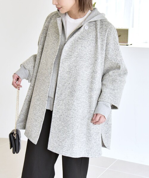 quaranciel: スライバー ウール ミックス ノーカラー ケープ ハーフ