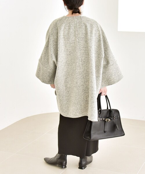 quaranciel: スライバー ウール ミックス ノーカラー ケープ ハーフ