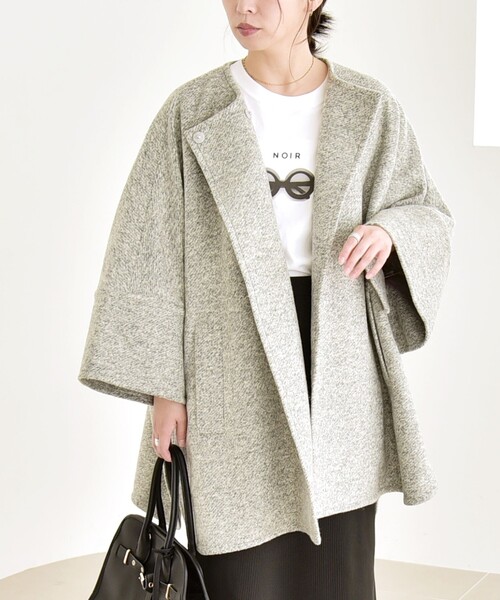 quaranciel: スライバー ノーカラー Aライン コート（ノーカラーコート