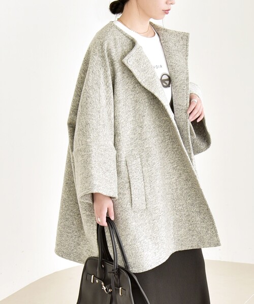 quaranciel: スライバー ウール ミックス ノーカラー ケープ ハーフ