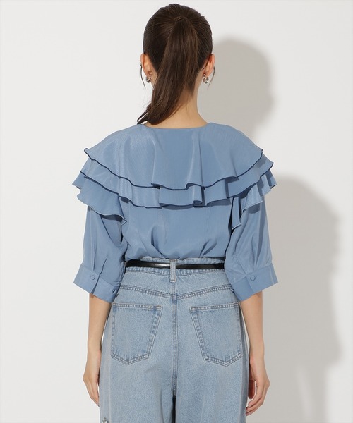 AND COUTURE（アンドクチュール）の「ラッフルハーフスリーブブラウス（シャツ/ブラウス・レディース・ブラック/アイボリー/ダークブルー・FREE）」の11枚目の写真