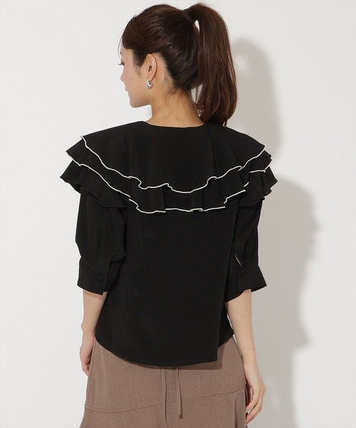 AND COUTURE（アンドクチュール）の「ラッフルハーフスリーブブラウス（シャツ/ブラウス・レディース・ブラック/アイボリー/ダークブルー・FREE）」の17枚目の写真