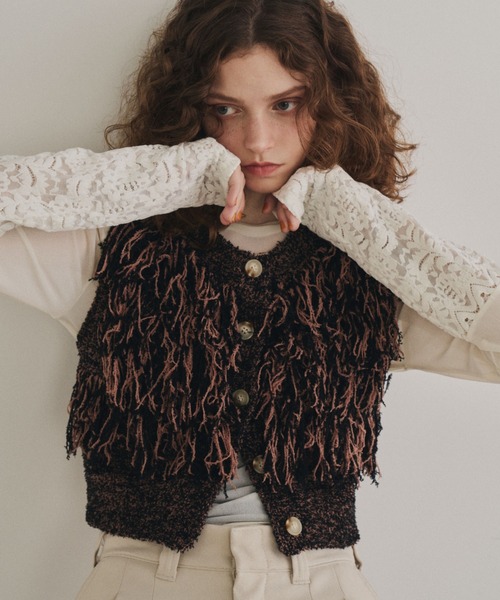 Unitage（ユニテージ）の「ベロアレース切り替えシアートップス（Tシャツ/カットソー・レディース・アイボリー/ブラック・FREE）」の13枚目の写真