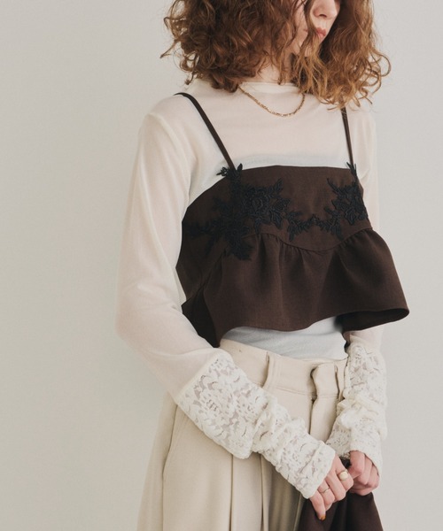 Unitage（ユニテージ）の「ベロアレース切り替えシアートップス（Tシャツ/カットソー・レディース・アイボリー/ブラック・FREE）」の15枚目の写真