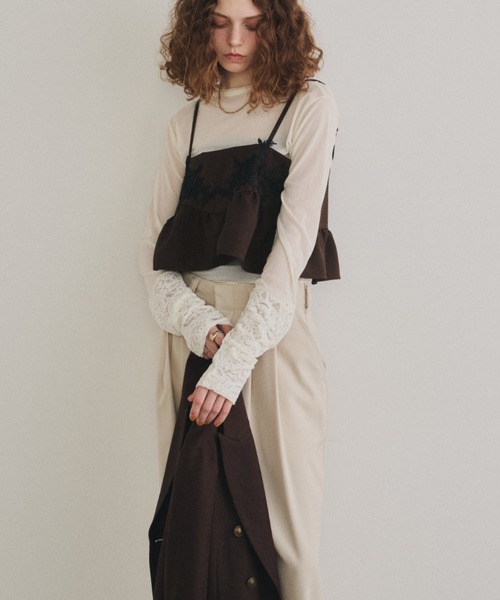 Unitage（ユニテージ）の「ベロアレース切り替えシアートップス（Tシャツ/カットソー・レディース・アイボリー/ブラック・FREE）」の18枚目の写真