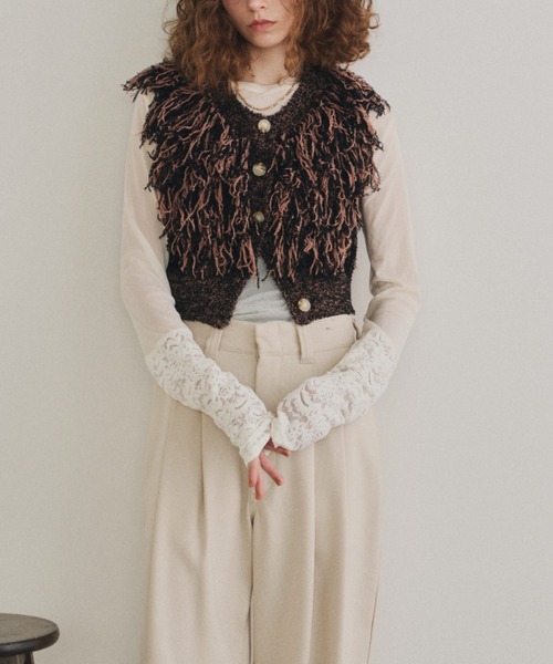 Unitage（ユニテージ）の「ベロアレース切り替えシアートップス（Tシャツ/カットソー・レディース・アイボリー/ブラック・FREE）」の11枚目の写真