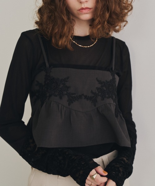 Unitage（ユニテージ）の「ベロアレース切り替えシアートップス（Tシャツ/カットソー・レディース・アイボリー/ブラック・FREE）」の7枚目の写真