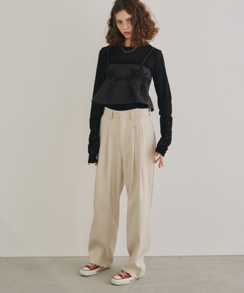 Unitage（ユニテージ）の「ベロアレース切り替えシアートップス（Tシャツ/カットソー・レディース・アイボリー/ブラック・FREE）」の10枚目の写真