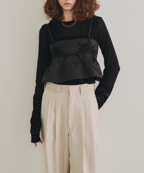 Unitage（ユニテージ）の「ベロアレース切り替えシアートップス（Tシャツ/カットソー・レディース・アイボリー/ブラック・FREE）」の9枚目の写真