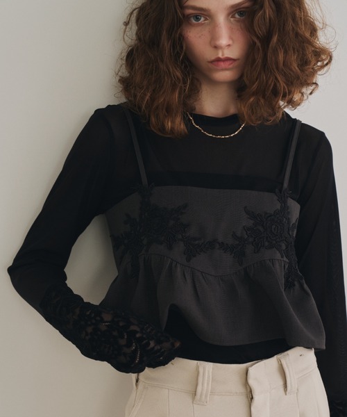 Unitage（ユニテージ）の「ベロアレース切り替えシアートップス（Tシャツ/カットソー・レディース・アイボリー/ブラック・FREE）」の8枚目の写真