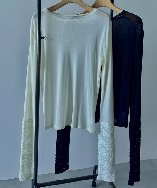 Unitage（ユニテージ）の「ベロアレース切り替えシアートップス（Tシャツ/カットソー・レディース・アイボリー/ブラック・FREE）」の22枚目の写真