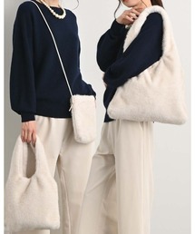 aunt lily（アントリリー）の「フェイクミンク バッグ＆ミニバッグ＆ポシェット ３点セット もこもこ ポケット付 エコファー ボア かわいい エコミンク（ショルダーバッグ）」