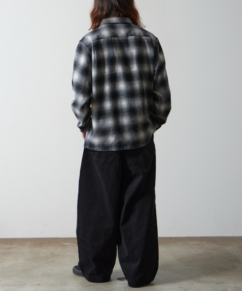 タウンクラフト ペニーズ ウール オンブレチェック ループカラーシャツ 黒×白 TOWNCRAFT（タウンクラフト） シャツ WOOL CHECK LOOP COLLAR SHIRTS