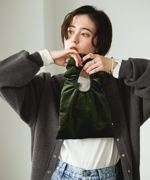 GEORGE'S（ジョージズ）の「ベロアフリルバッグ（ハンドバッグ・レディース・ブラック/カーキ・FREE）」の6枚目の写真