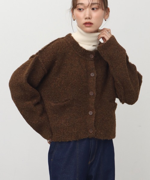 NOGLE（ノグル）の「【NOGLE/ノグル】ウールMIXメランジブークレポケットカーデ（カーディガン/ボレロ・レディース・ベージュ/チャコール/レッド/ブラウン・FREE）」の3枚目の写真