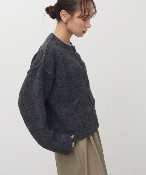 NOGLE（ノグル）の「【NOGLE/ノグル】ウールMIXメランジブークレポケットカーデ（カーディガン/ボレロ・レディース・ベージュ/チャコール/レッド/ブラウン・FREE）」の15枚目の写真