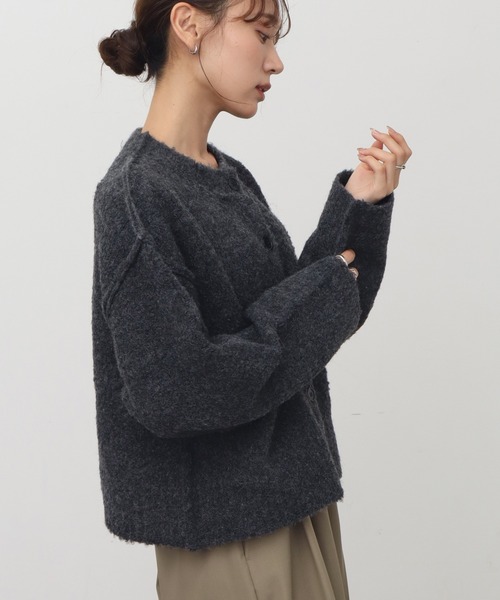 NOGLE（ノグル）の「【NOGLE/ノグル】ウールMIXメランジブークレポケットカーデ（カーディガン/ボレロ・レディース・ベージュ/チャコール/レッド/ブラウン・FREE）」の22枚目の写真