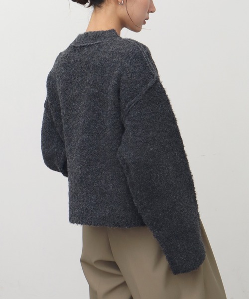 NOGLE（ノグル）の「【NOGLE/ノグル】ウールMIXメランジブークレポケットカーデ（カーディガン/ボレロ・レディース・ベージュ/チャコール/レッド/ブラウン・FREE）」の16枚目の写真