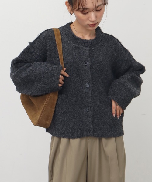 NOGLE（ノグル）の「【NOGLE/ノグル】ウールMIXメランジブークレポケットカーデ（カーディガン/ボレロ・レディース・ベージュ/チャコール/レッド/ブラウン・FREE）」の13枚目の写真