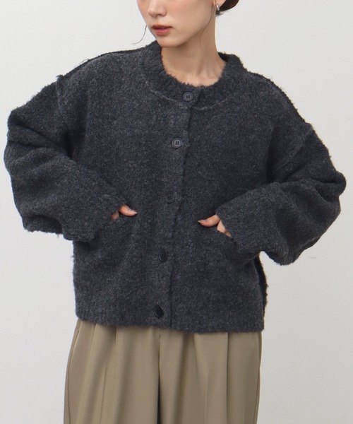 NOGLE（ノグル）の「【NOGLE/ノグル】ウールMIXメランジブークレポケットカーデ（カーディガン/ボレロ・レディース・ベージュ/チャコール/レッド/ブラウン・FREE）」の14枚目の写真