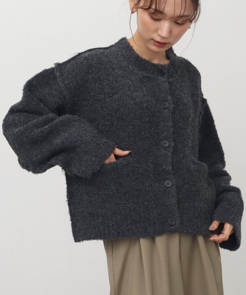 NOGLE（ノグル）の「【NOGLE/ノグル】ウールMIXメランジブークレポケットカーデ（カーディガン/ボレロ・レディース・ベージュ/チャコール/レッド/ブラウン・FREE）」の20枚目の写真