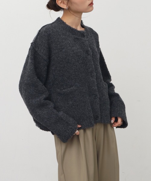 NOGLE（ノグル）の「【NOGLE/ノグル】ウールMIXメランジブークレポケットカーデ（カーディガン/ボレロ・レディース・ベージュ/チャコール/レッド/ブラウン・FREE）」の21枚目の写真