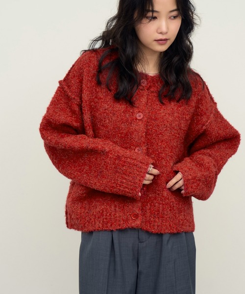 NOGLE（ノグル）の「【NOGLE/ノグル】ウールMIXメランジブークレポケットカーデ（カーディガン/ボレロ・レディース・ベージュ/チャコール/レッド/ブラウン・FREE）」の6枚目の写真