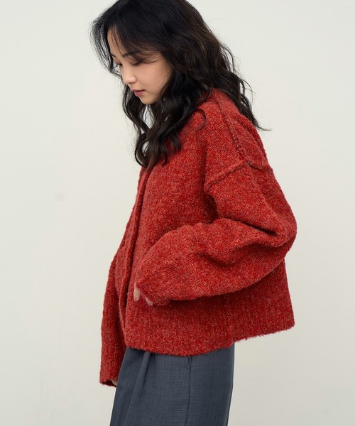 NOGLE（ノグル）の「【NOGLE/ノグル】ウールMIXメランジブークレポケットカーデ（カーディガン/ボレロ・レディース・ベージュ/チャコール/レッド/ブラウン・FREE）」の7枚目の写真