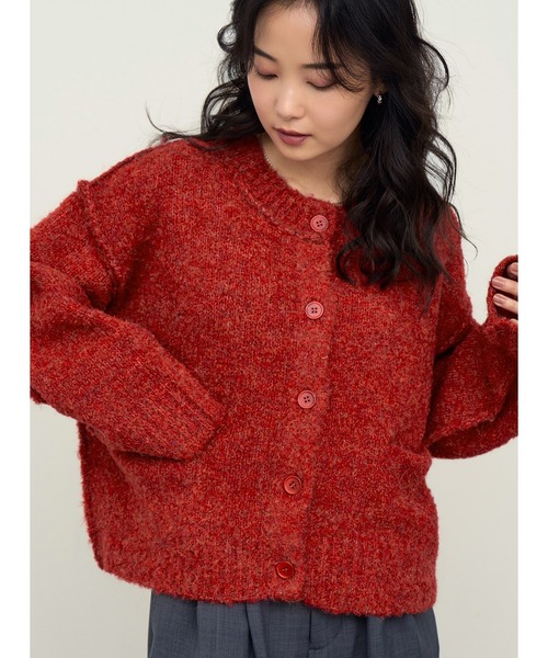 NOGLE（ノグル）の「【NOGLE/ノグル】ウールMIXメランジブークレポケットカーデ（カーディガン/ボレロ・レディース・ベージュ/チャコール/レッド/ブラウン・FREE）」の5枚目の写真