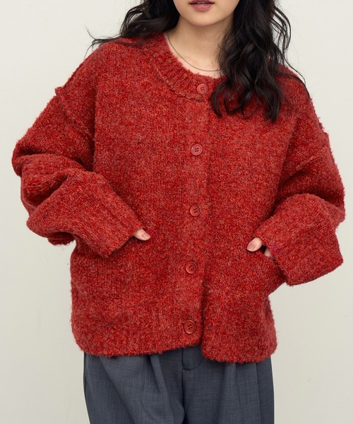 NOGLE（ノグル）の「【NOGLE/ノグル】ウールMIXメランジブークレポケットカーデ（カーディガン/ボレロ・レディース・ベージュ/チャコール/レッド/ブラウン・FREE）」の10枚目の写真