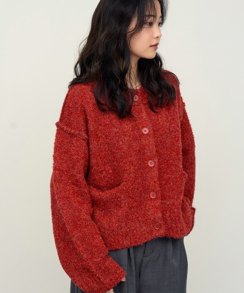 NOGLE（ノグル）の「【NOGLE/ノグル】ウールMIXメランジブークレポケットカーデ（カーディガン/ボレロ・レディース・ベージュ/チャコール/レッド/ブラウン・FREE）」の11枚目の写真