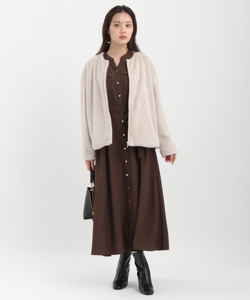 Andemiu（アンデミュウ）の「ノーカラーFファーブルゾン498686（ブルゾン・レディース・グレー/ブラウン/グレイッシュベージュ・FREE）」の20枚目の写真