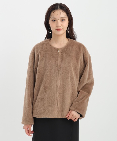 Andemiu（アンデミュウ）の「ノーカラーFファーブルゾン498686（ブルゾン・レディース・グレー/ブラウン/グレイッシュベージュ・FREE）」の17枚目の写真