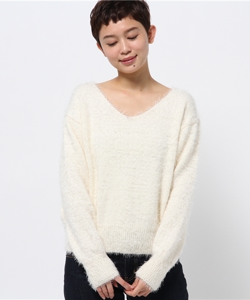 one after another NICE CLAUP（ワンアフターアナザーナイスクラップ）の「★【ナイスクラップ】フェザーＶネックプルオーバー（ニット/セーター・レディース・オフホワイト/ピンク/グレー/ブラック・FREE）」の13枚目の写真