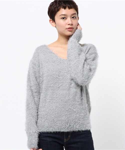 one after another NICE CLAUP（ワンアフターアナザーナイスクラップ）の「★【ナイスクラップ】フェザーＶネックプルオーバー（ニット/セーター・レディース・オフホワイト/ピンク/グレー/ブラック・FREE）」の14枚目の写真