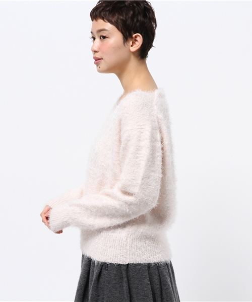 one after another NICE CLAUP（ワンアフターアナザーナイスクラップ）の「★【ナイスクラップ】フェザーＶネックプルオーバー（ニット/セーター・レディース・オフホワイト/ピンク/グレー/ブラック・FREE）」の6枚目の写真