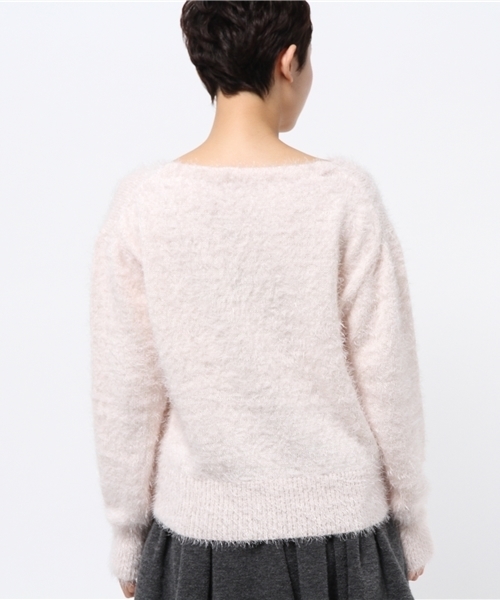 one after another NICE CLAUP（ワンアフターアナザーナイスクラップ）の「★【ナイスクラップ】フェザーＶネックプルオーバー（ニット/セーター・レディース・オフホワイト/ピンク/グレー/ブラック・FREE）」の7枚目の写真