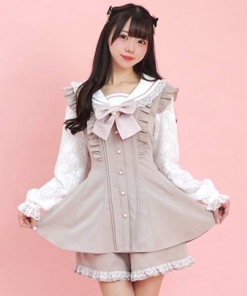 Secret Honey（シークレットハニー）の「レースセーラー襟セットアップ（セットアップ・レディース・ブラック/グレー/ピンク・MEDIUM）」の6枚目の写真