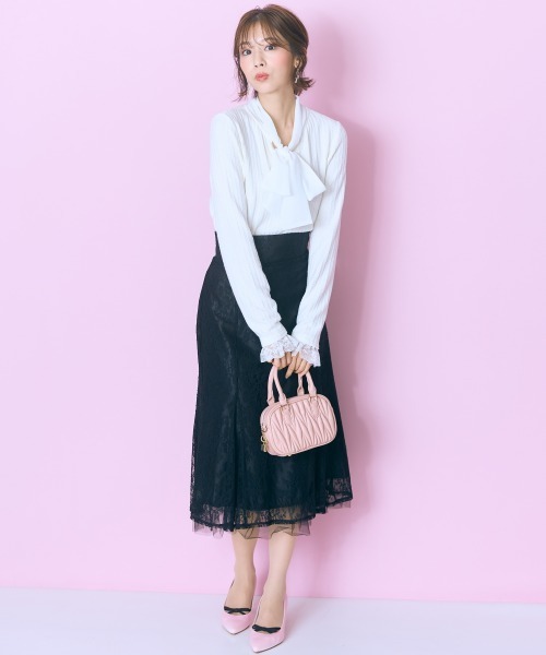 marun（マルン）の「＜大きいサイズ＞ボータイ袖レースニットソー marun（Tシャツ/カットソー・レディース・イエロー/オフホワイト/グレー・L/LL/3L/4L/5L）」の11枚目の写真