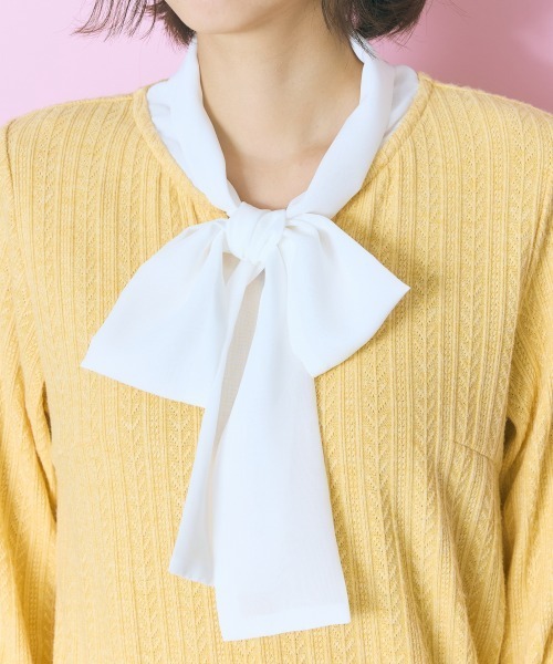 marun（マルン）の「＜大きいサイズ＞ボータイ袖レースニットソー marun（Tシャツ/カットソー・レディース・イエロー/オフホワイト/グレー・L/LL/3L/4L/5L）」の17枚目の写真