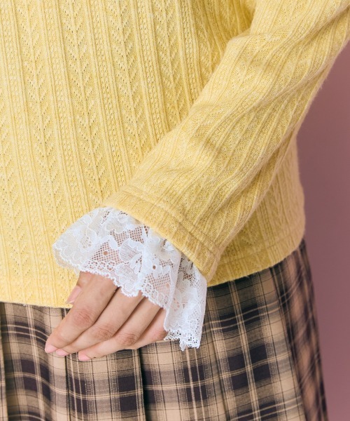 marun（マルン）の「＜大きいサイズ＞ボータイ袖レースニットソー marun（Tシャツ/カットソー・レディース・イエロー/オフホワイト/グレー・L/LL/3L/4L/5L）」の18枚目の写真