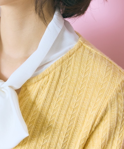 marun（マルン）の「＜大きいサイズ＞ボータイ袖レースニットソー marun（Tシャツ/カットソー・レディース・イエロー/オフホワイト/グレー・L/LL/3L/4L/5L）」の19枚目の写真