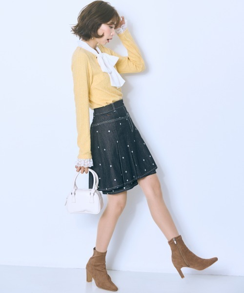 marun（マルン）の「＜大きいサイズ＞ボータイ袖レースニットソー marun（Tシャツ/カットソー・レディース・イエロー/オフホワイト/グレー・L/LL/3L/4L/5L）」の5枚目の写真