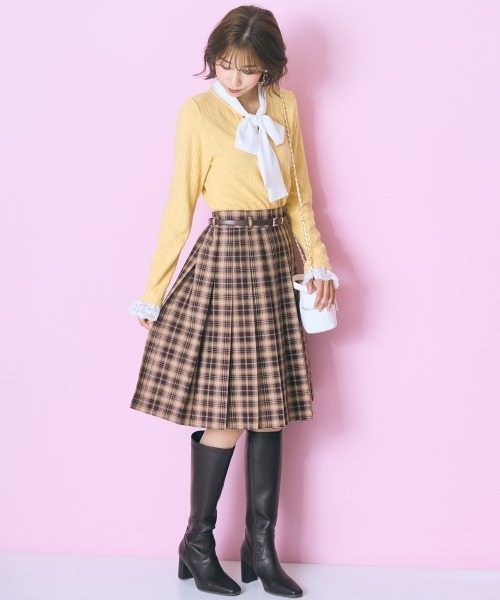 marun（マルン）の「＜大きいサイズ＞ボータイ袖レースニットソー marun（Tシャツ/カットソー・レディース・イエロー/オフホワイト/グレー・L/LL/3L/4L/5L）」の13枚目の写真