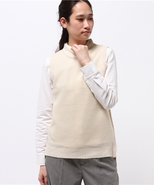 ikka(イッカ)の「5Gガーター編みベスト(ベスト・レディース・オフホワイト/ネイビー/ボルドー・LARGE/MEDIUM)」の2枚目の写真