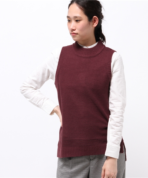 ikka(イッカ)の「5Gガーター編みベスト(ベスト・レディース・オフホワイト/ネイビー/ボルドー・LARGE/MEDIUM)」の1枚目の写真